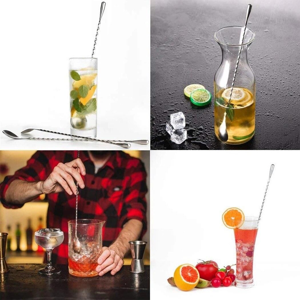 6pcs Cocktail Bar Spoon Stainless Steel Threaded Twisted Mixing Stir Spoon Bar Tool Bartender Tools Cocktail Spoon Stirrer