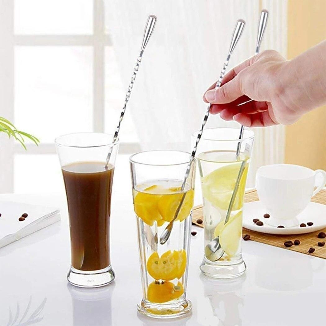 6pcs Cocktail Bar Spoon Stainless Steel Threaded Twisted Mixing Stir Spoon Bar Tool Bartender Tools Cocktail Spoon Stirrer
