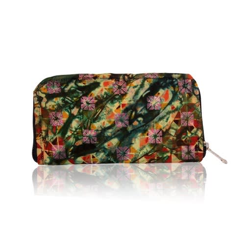 Women's Metallic Adire Two Fold Long Zipper Wallet