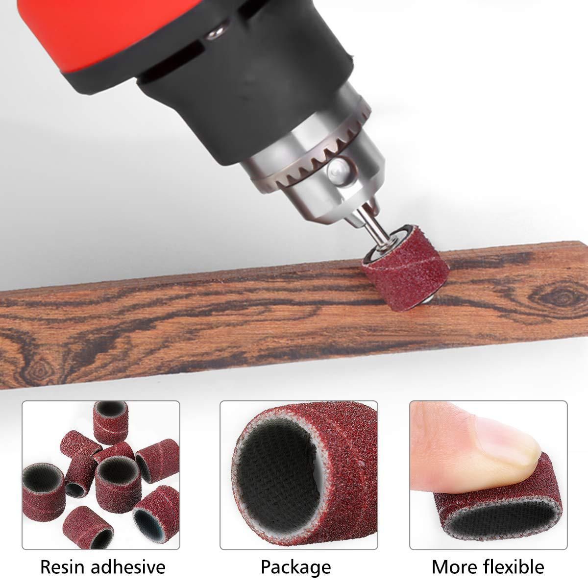 252 Pieces Drum Sander Set Sanding Drum Kit with Free Box Including 240 Pieces Drum Sander Sanding Sleeves and 12 Pieces Drum Mandrels Rotary Tool 1/8inch 3/8inch 1/2inch