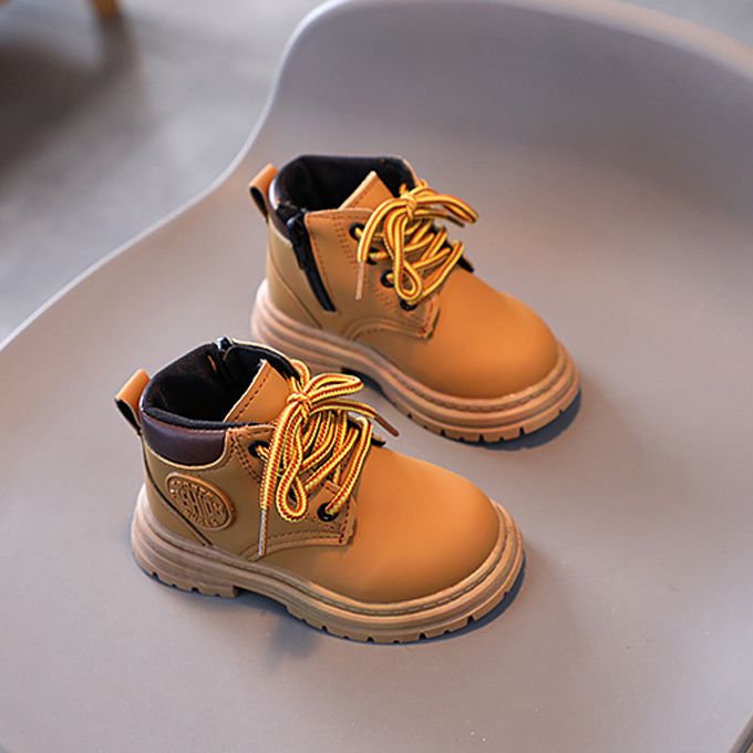 Kids Leather Martin Boots Girls Boys Sneaker Shoes - Brown