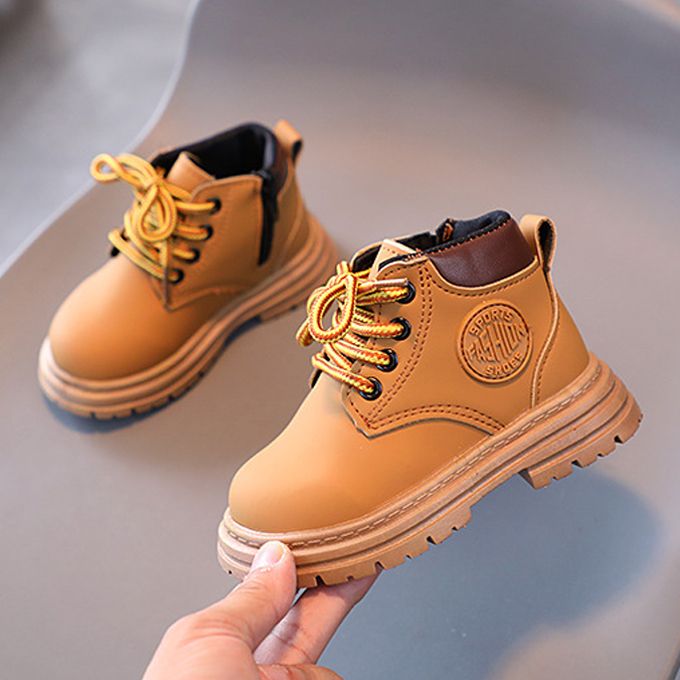 Kids Leather Martin Boots Girls Boys Sneaker Shoes - Brown