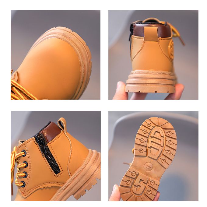 Kids Leather Martin Boots Girls Boys Sneaker Shoes - Brown