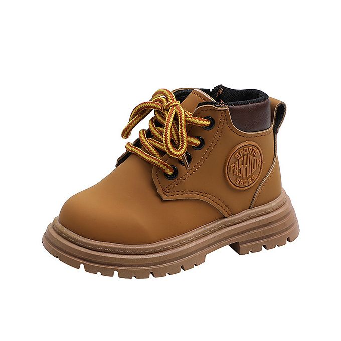Kids Leather Martin Boots Girls Boys Sneaker Shoes - Brown