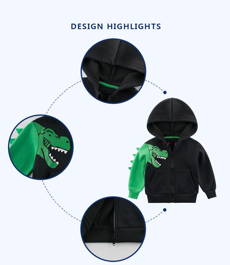 Cotton Kid Boys Dinosaur Print Long Sleeve Fleece Hoodie