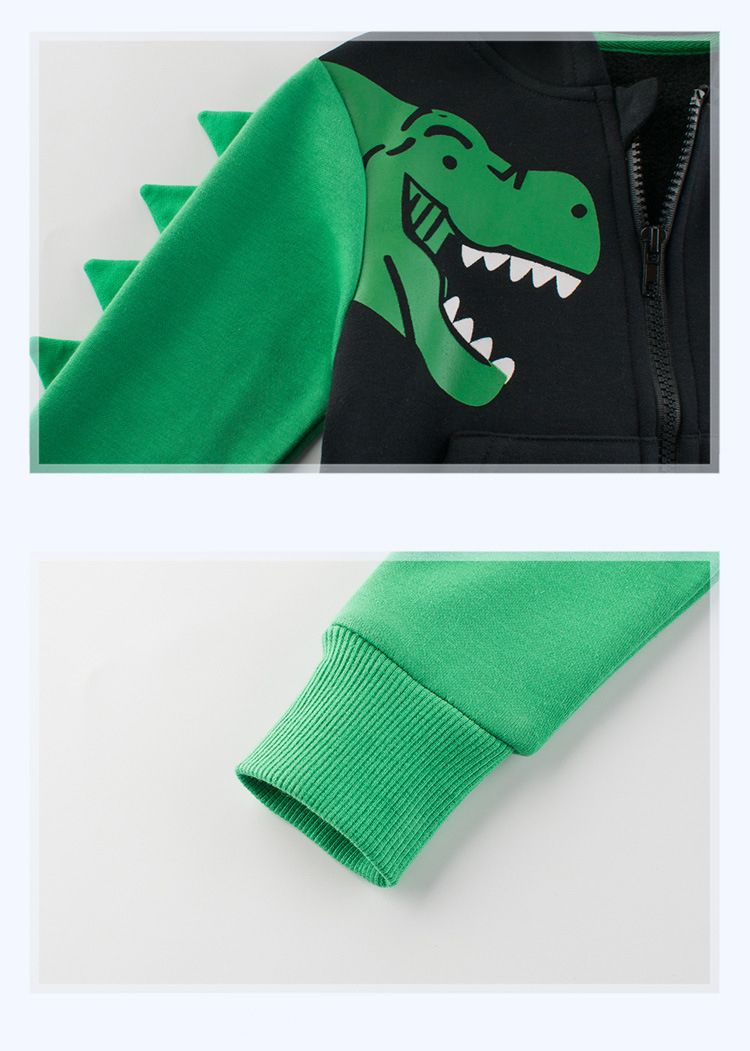 Cotton Kid Boys Dinosaur Print Long Sleeve Fleece Hoodie