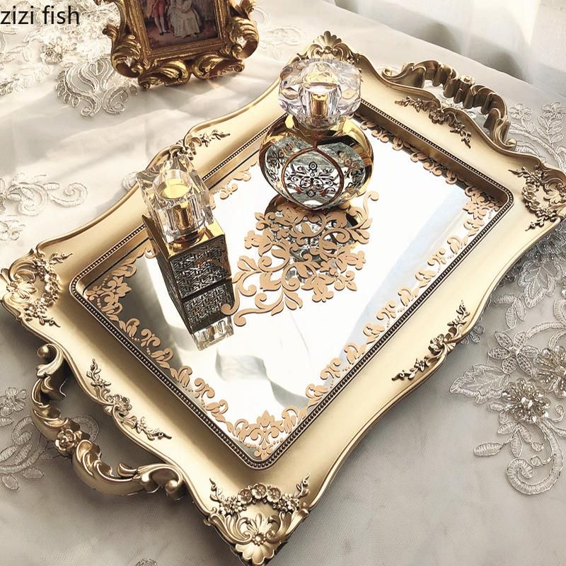 Plastic Storage Tray Mirror Surface Bathroom Supplies Storage Trays Household Rectangle Cosmetic Jewelry Plate Candy Snack Plate