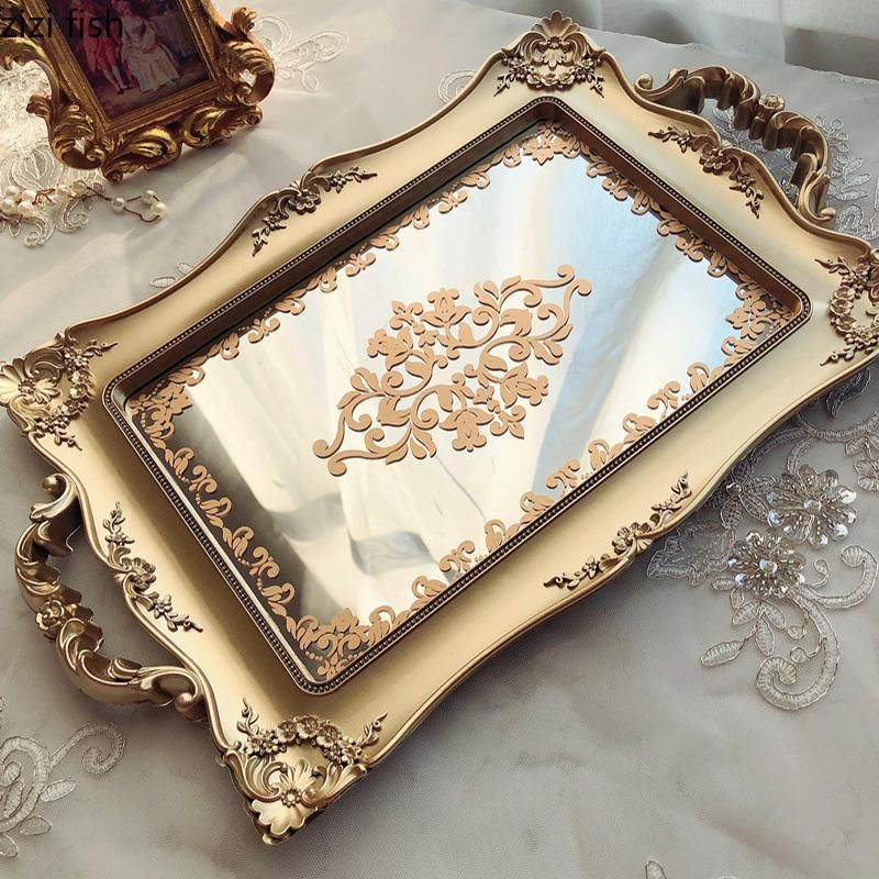 Plastic Storage Tray Mirror Surface Bathroom Supplies Storage Trays Household Rectangle Cosmetic Jewelry Plate Candy Snack Plate