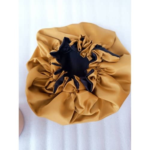 Women's Satin Reversible Double-sided Hair Bonnet - Black- Gold