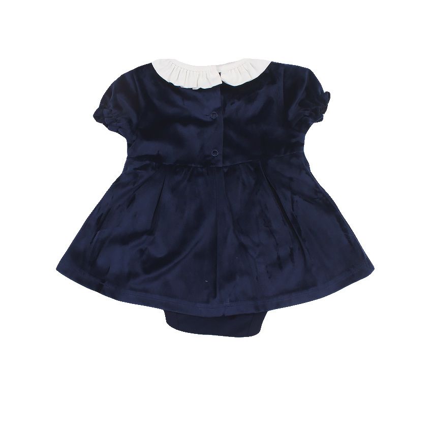 Navy Frill Velvet Body Suit Dress Navy 0 3 Months
