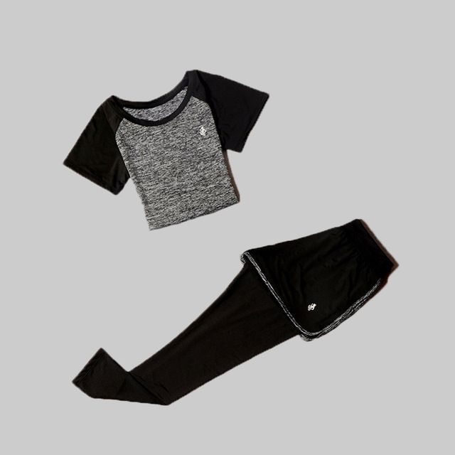 High Waist Pants Hooded Coat T-Shirt 4 Gray 2 Piece Set_S