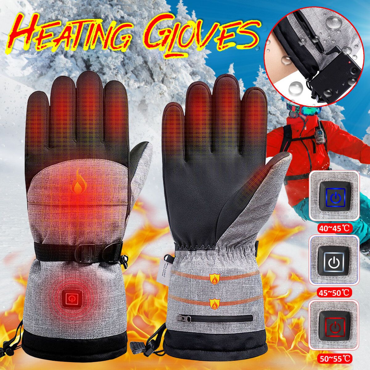 Electric Powered Heated Winter Hand Warm Waterproof Motorcycle Bikes Cycling Outdoor