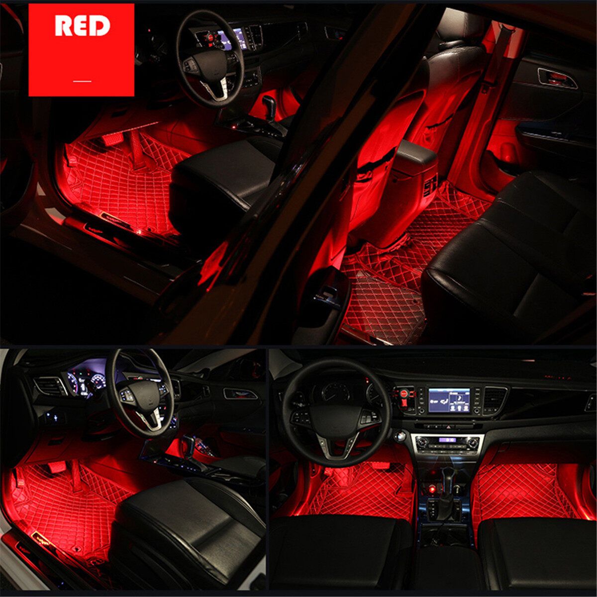12V 9LED Car Interior RGB LED Strip Lights Atmosphere Decorative Neon Music Lamp Red