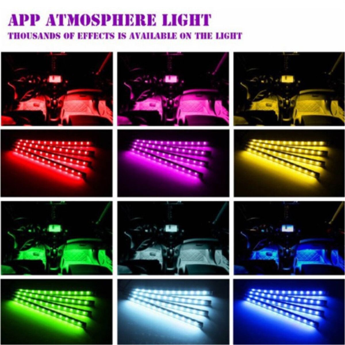 12V 9LED Car Interior RGB LED Strip Lights Atmosphere Decorative Neon Music Lamp Red
