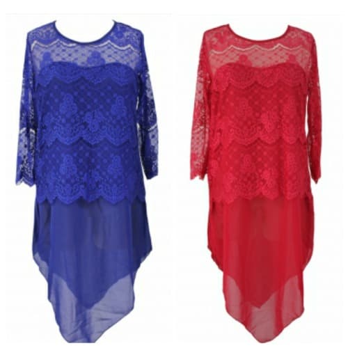2 Set Chiffon Top Bundle - Blue & Red
