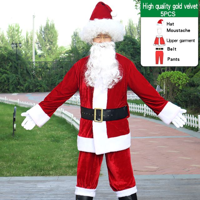 Christmas Santa Claus Costume Beard Lots Men Cosplay Santa Claus Clothes Fancy