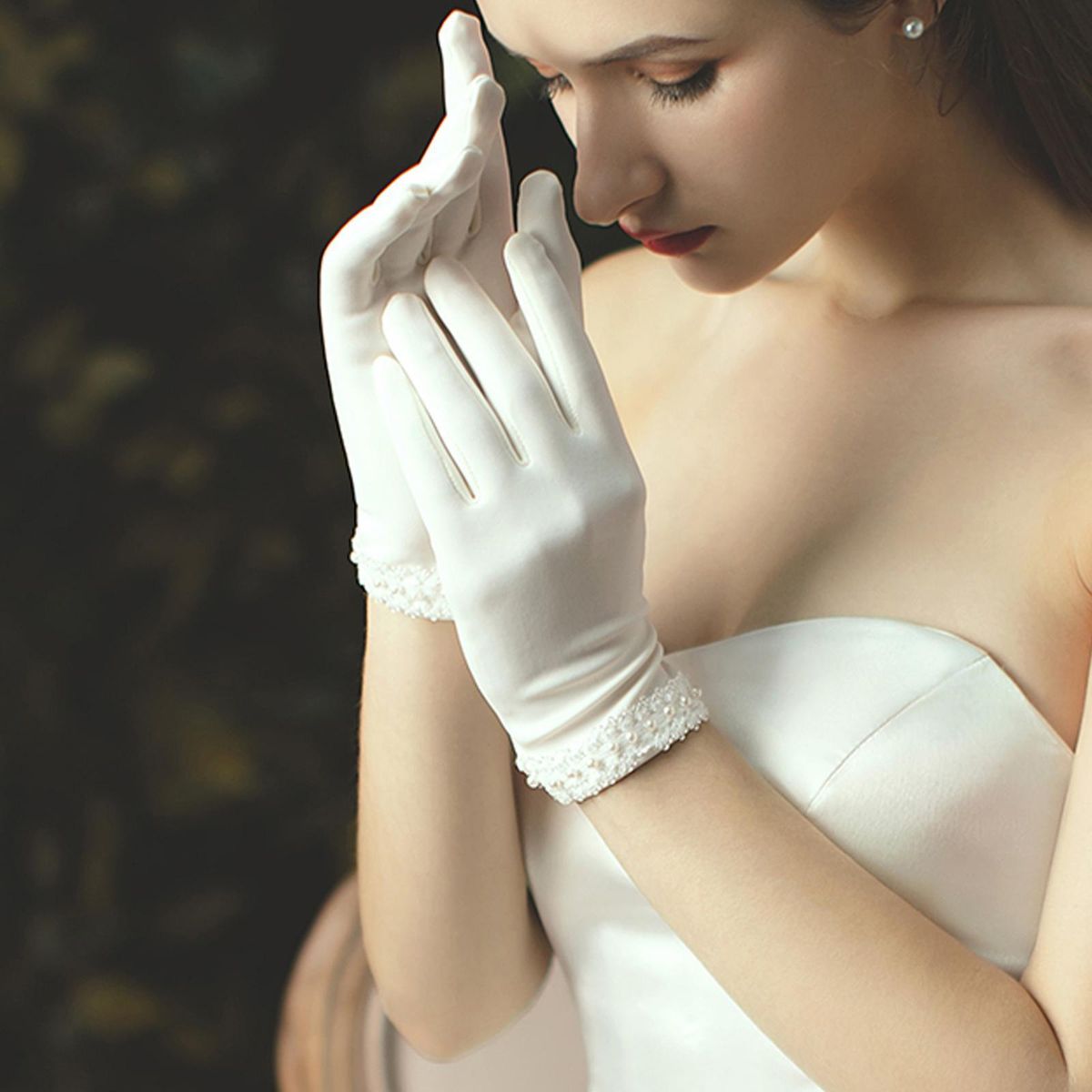 Bridal Satin  White Wrist Length Short For Wedding Banquet Dress