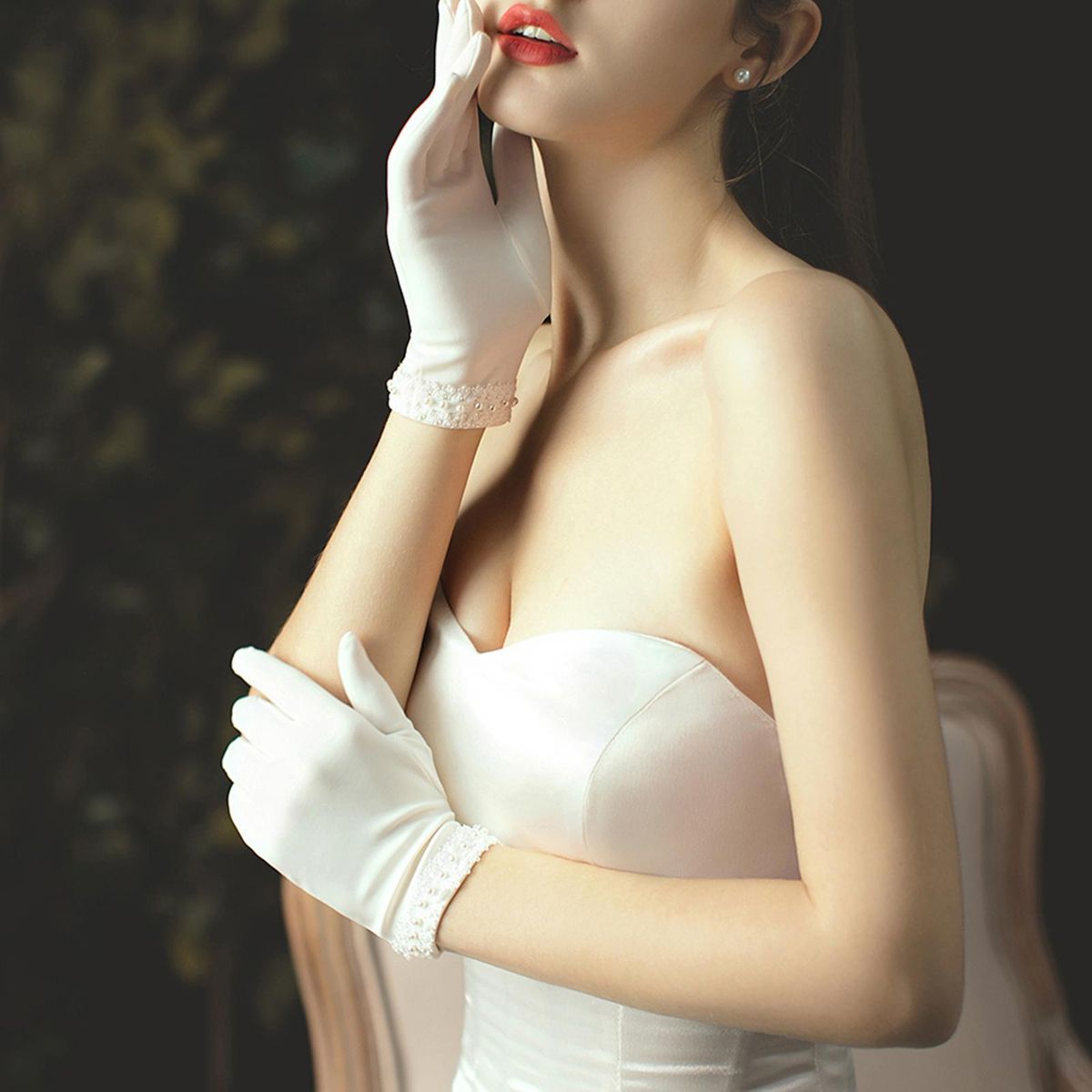 Bridal Satin  White Wrist Length Short For Wedding Banquet Dress