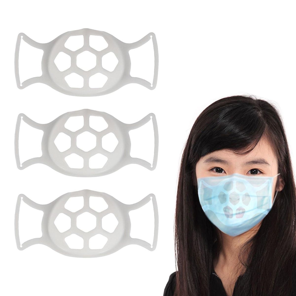 3 PCS Silicone Mask Bracket Internal Support Frame for Mask 3D Mask Inner Brackets Protect Lipstick Comfortable Breathing (White)