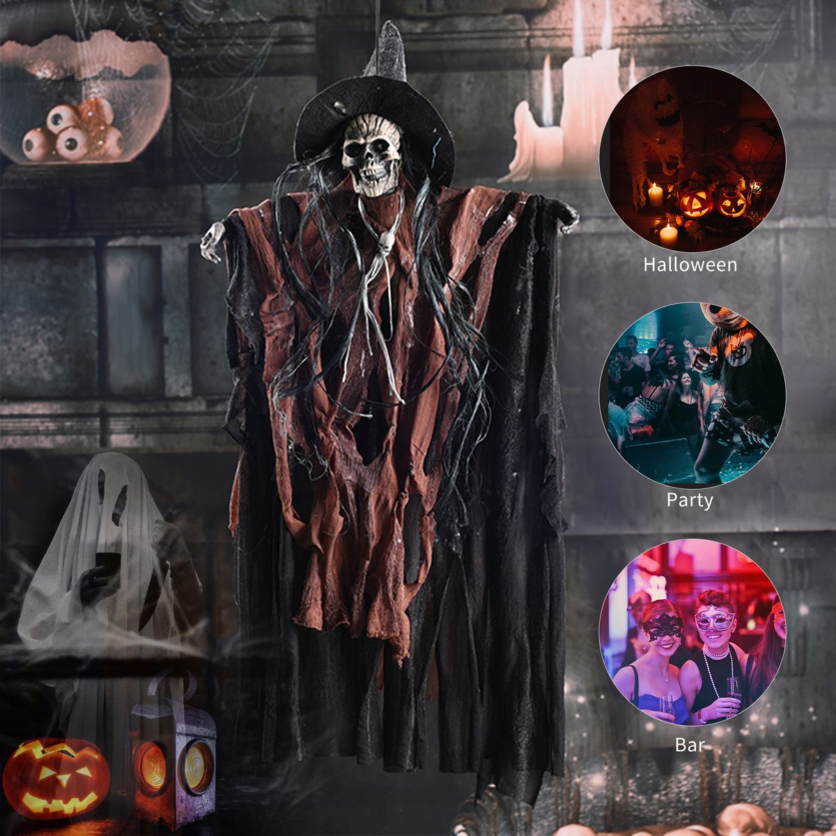 Halloween Hanging Skull Ghost Scary Creepy Flying Screaming