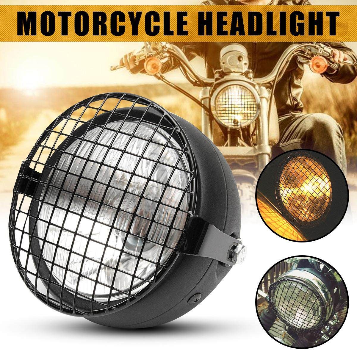 6.3'' Motorcycle Side Mount Headlight For Cafe Racer Bobber Custom + Cover