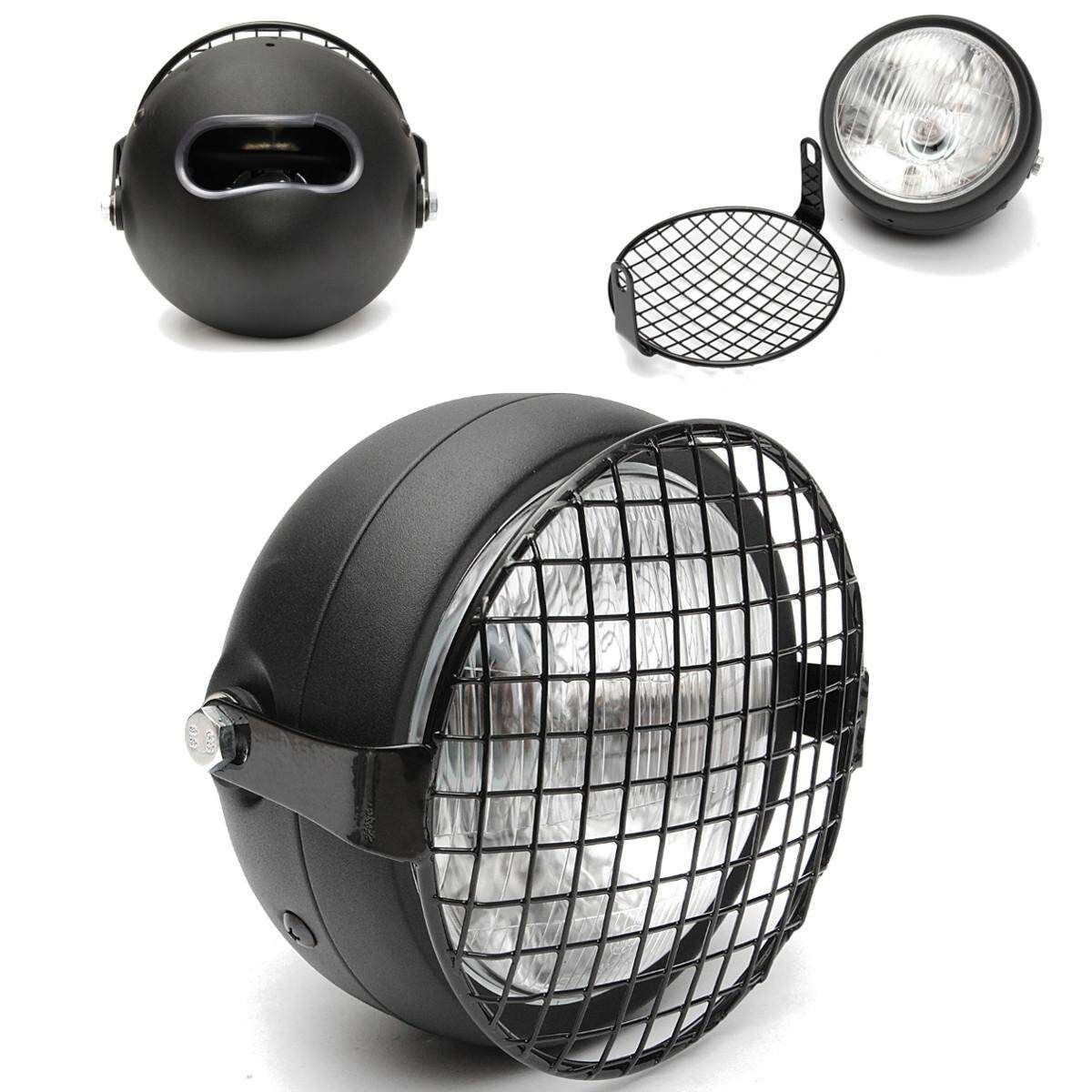 6.3'' Motorcycle Side Mount Headlight For Cafe Racer Bobber Custom + Cover