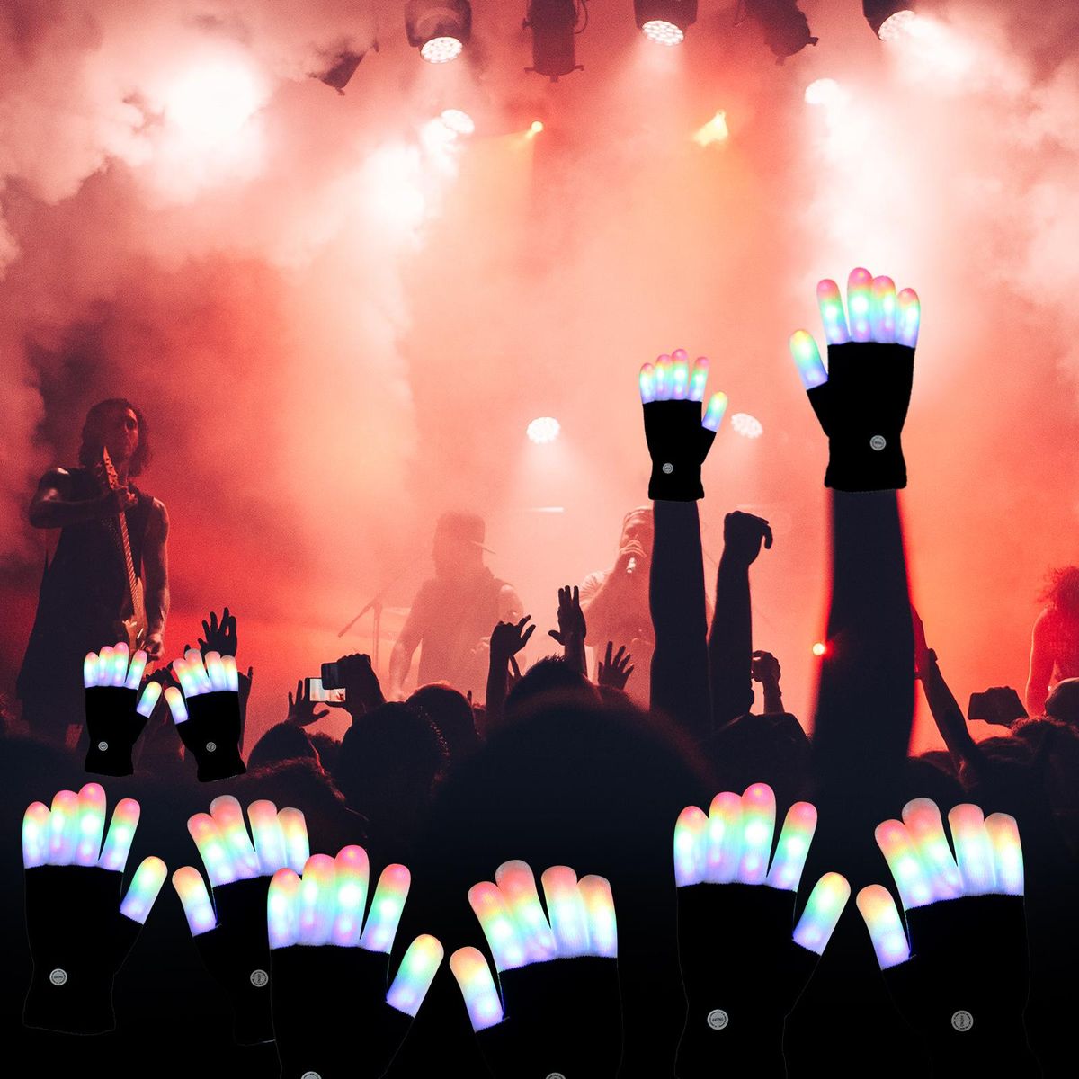 Colorful Light Up Gloves Adult Men Women LED Gloves Flashing Finger Gloves for Christmas Halloween Cool Toys Gifts Party Favors