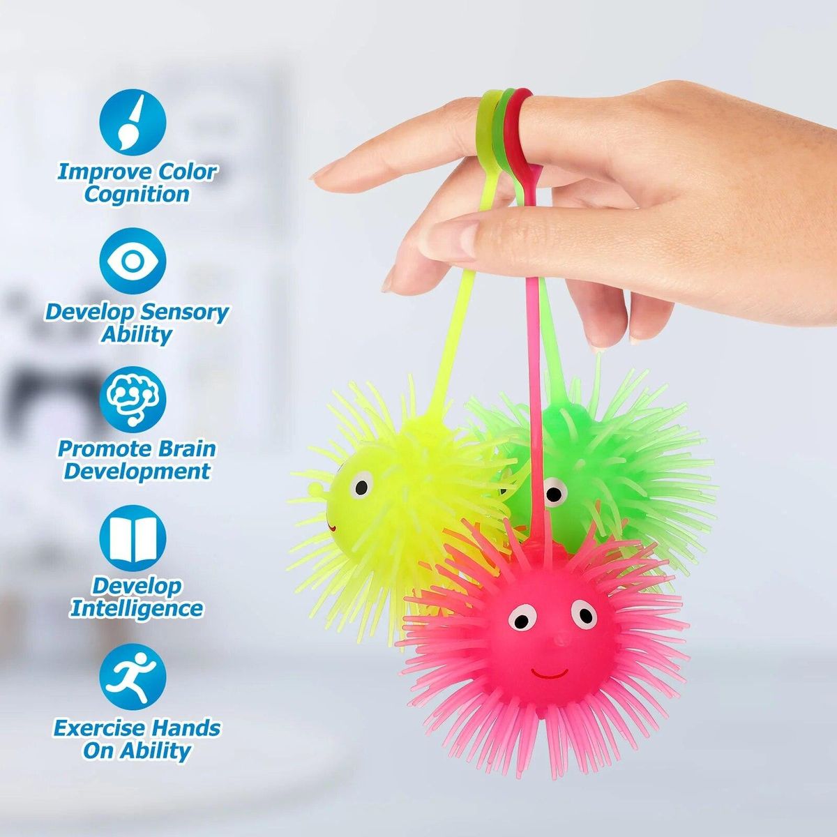 5 Pack Puffer Balls, 47 Inch Glowing Puffer Balls Light Balls for Kids, Sensory Game,,, Party Favor, Bag Anti-stress toys