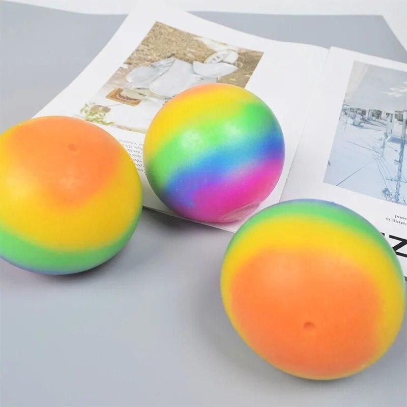 Colorful Rainbow Stress Balls Soft Foam TPR Squeeze Squishy Stress Relief Balls Toys for Kids Children Adults Funny Toys