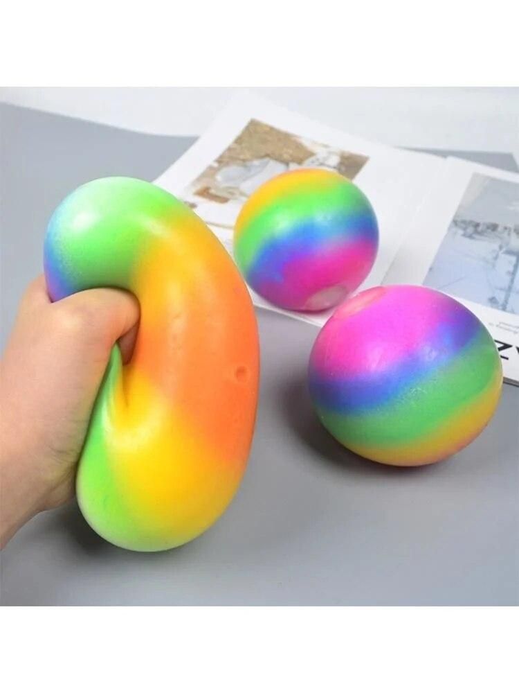 Colorful Rainbow Stress Balls Soft Foam TPR Squeeze Squishy Stress Relief Balls Toys for Kids Children Adults Funny Toys