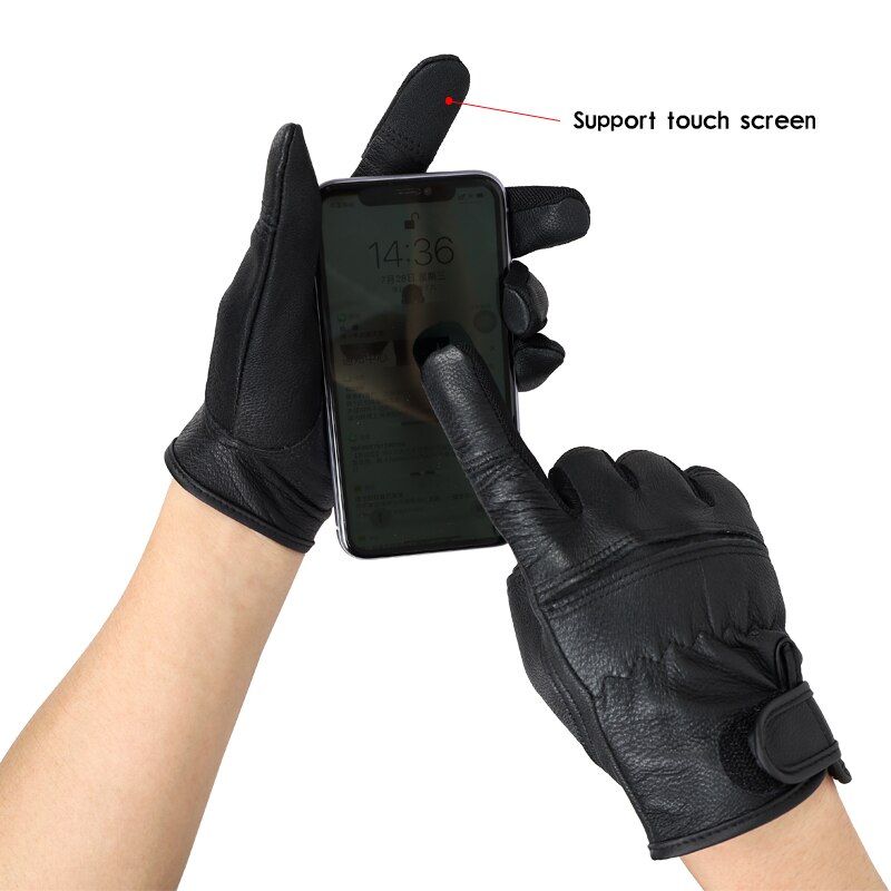 1Pair Black Goat Leather MotorcycBike Glove Touch Screen Safety Protective Sport Gloves WholesaSamples 550SY Black S
