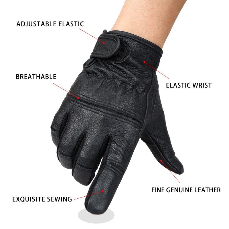 1Pair Black Goat Leather MotorcycBike Glove Touch Screen Safety Protective Sport Gloves WholesaSamples 550SY Black S