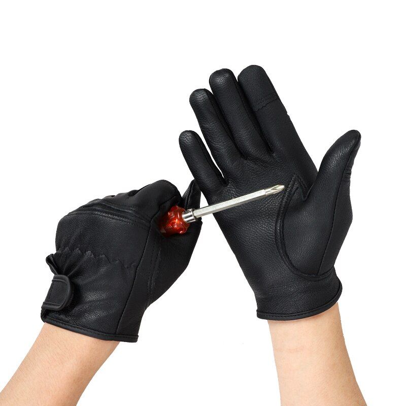 1Pair Black Goat Leather MotorcycBike Glove Touch Screen Safety Protective Sport Gloves WholesaSamples 550SY Black S