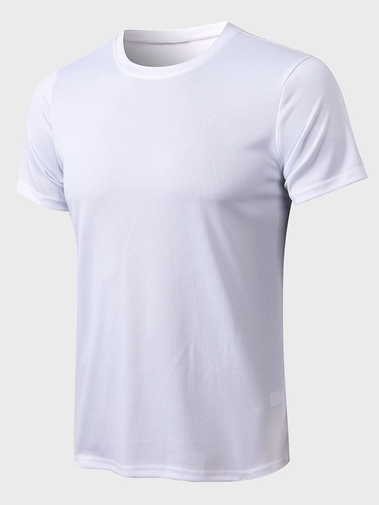 Men Sports Shirt O Neck Short Sleeve Stretchy Quick-dry