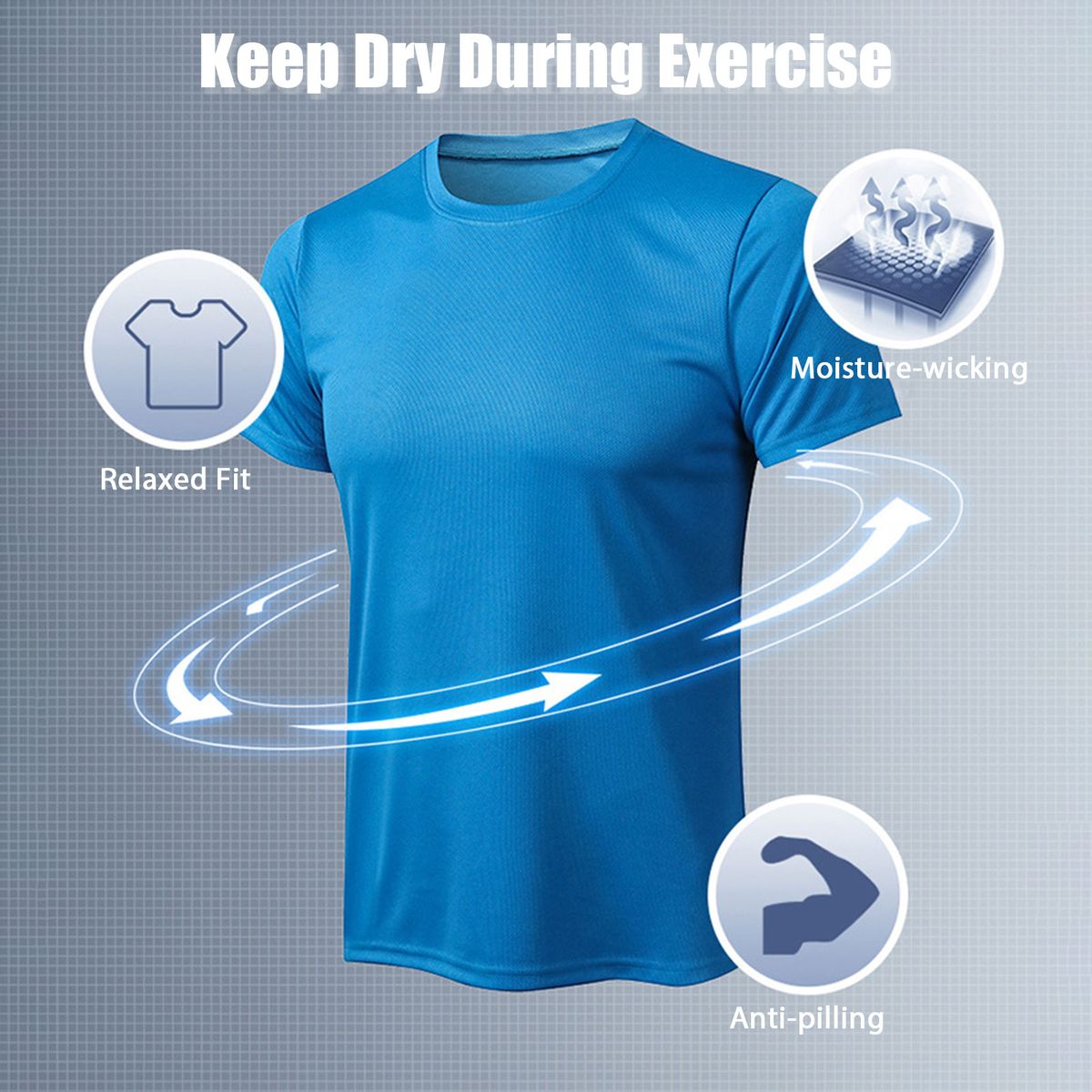 Men Sports Shirt O Neck Short Sleeve Stretchy Quick-dry