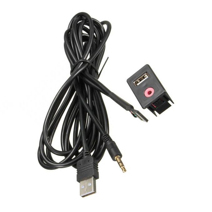 USB AUX Adapter Socket 3.5mm Jack Car Dashboard Mounted Extension