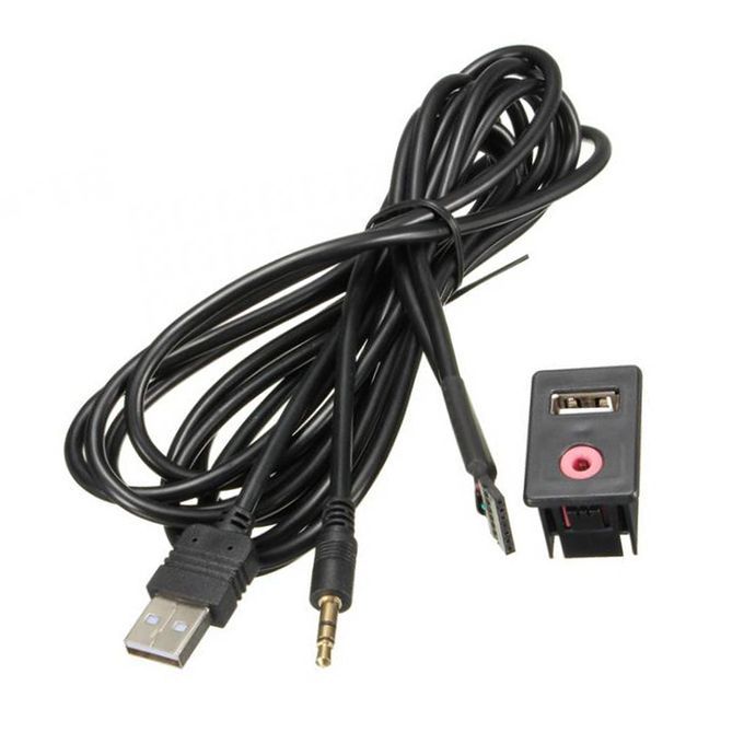 USB AUX Adapter Socket 3.5mm Jack Car Dashboard Mounted Extension