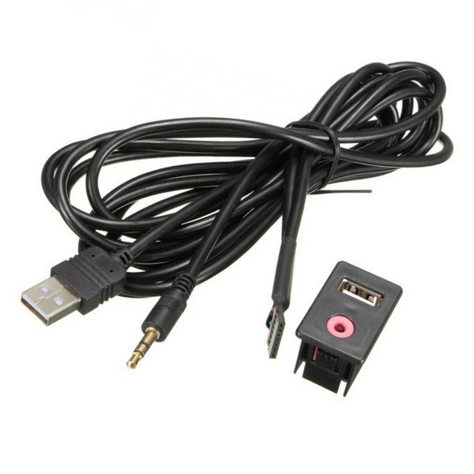 USB AUX Adapter Socket 3.5mm Jack Car Dashboard Mounted Extension