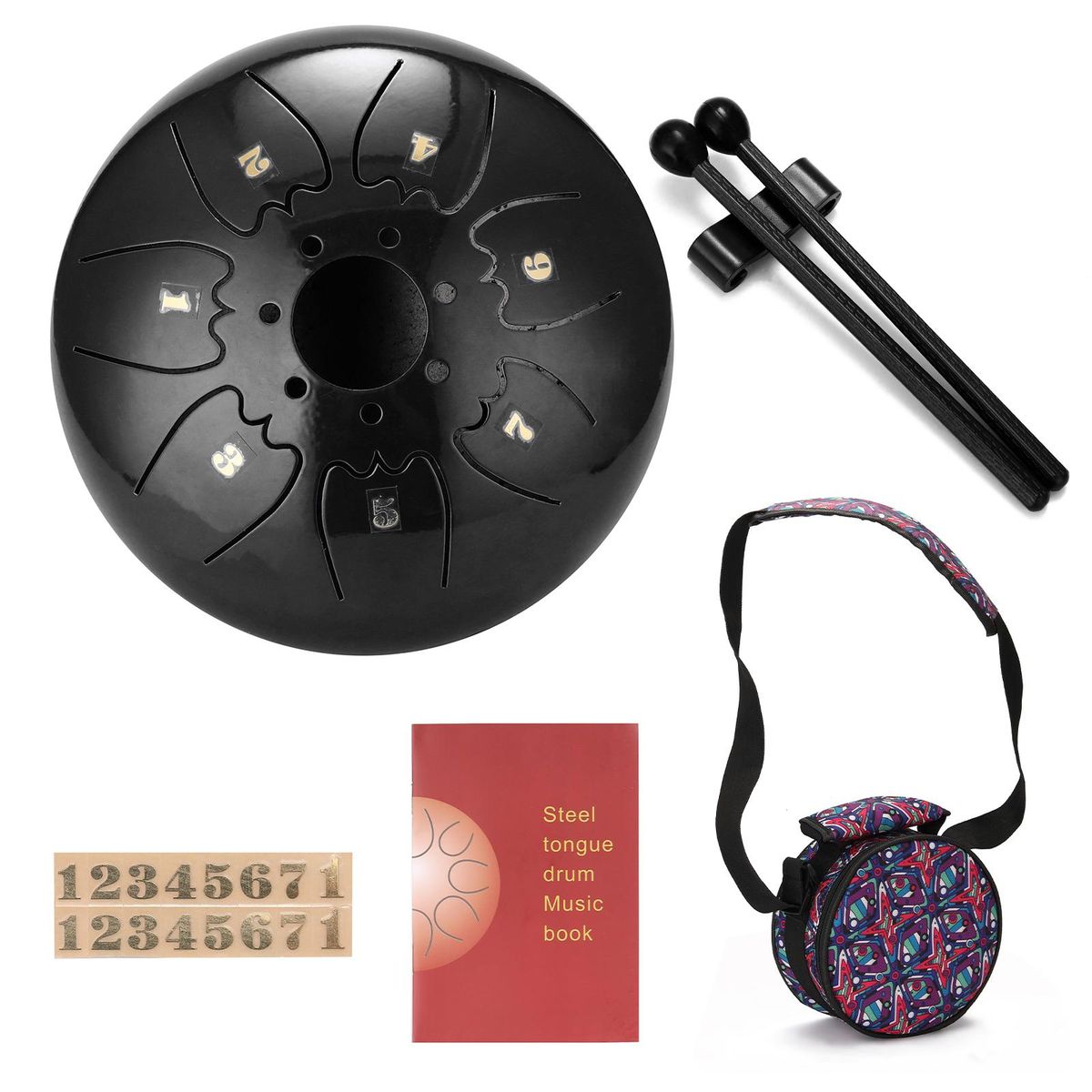 6 inch 7-Tone Steel Tongue Drum Mini Hand Pan Drums with Drumsticks Percussion Musical Instruments