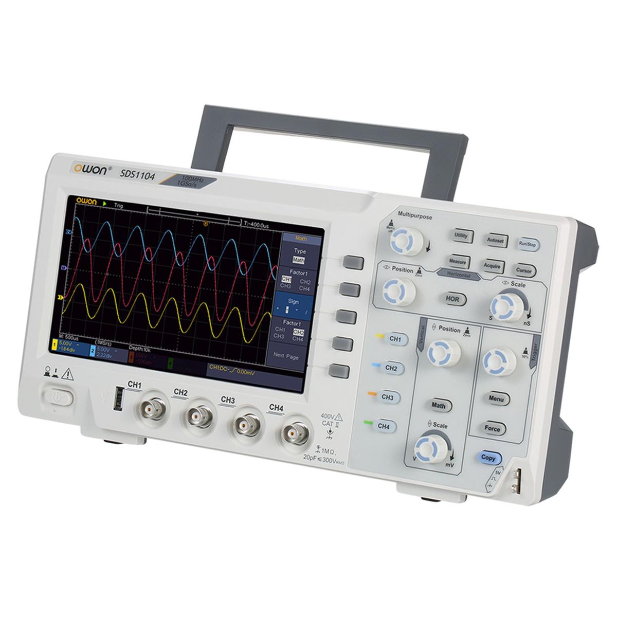 Owon SDS1104 4-CH Digital Storage Oscilloscope with 7-inch LCD Display Handheld Portable Oscillometer 100MHz 1GS/s UK Plug