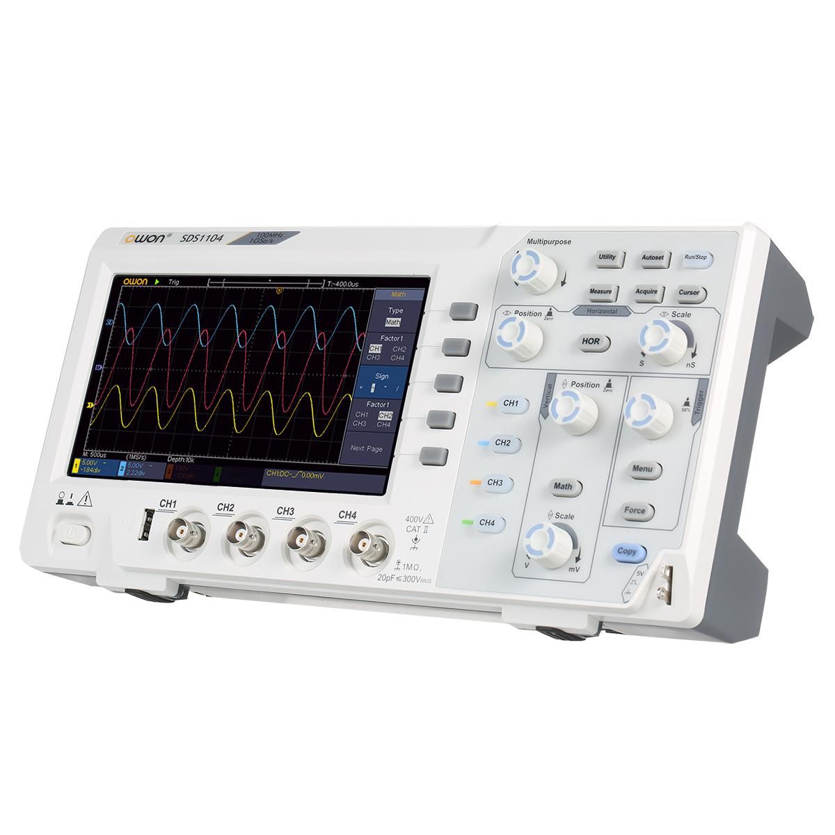 Owon SDS1104 4-CH Digital Storage Oscilloscope with 7-inch LCD Display Handheld Portable Oscillometer 100MHz 1GS/s UK Plug