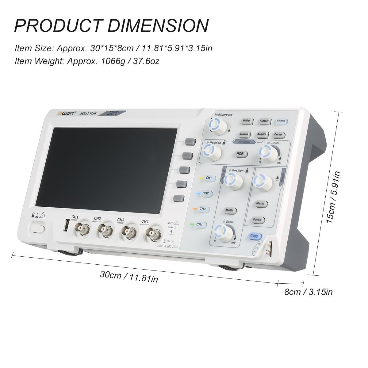 Owon SDS1104 4-CH Digital Storage Oscilloscope with 7-inch LCD Display Handheld Portable Oscillometer 100MHz 1GS/s UK Plug