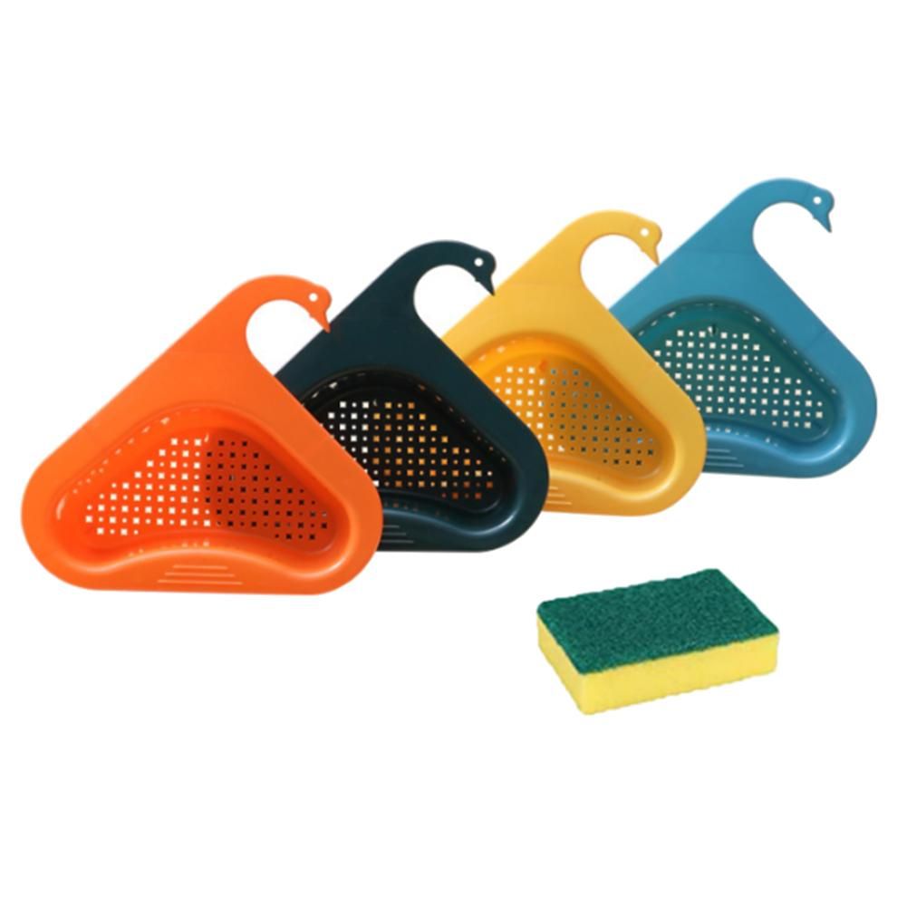 Multicolor 4 Pcs Kitchen Sink Drain Basket Swan Drain Rack, Kitchen Sink Strainer, Kitchen Triangular Sink Filter with 1 Sponge