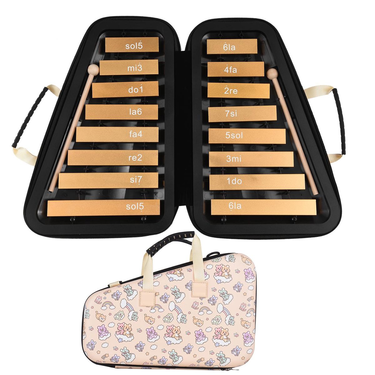 16 Keys Glockenspiel 16-Note Aluminum Plate Xylophone Early Educational Musical Percussion Instrument with Case Mallets for Kids Children Music Sense Development