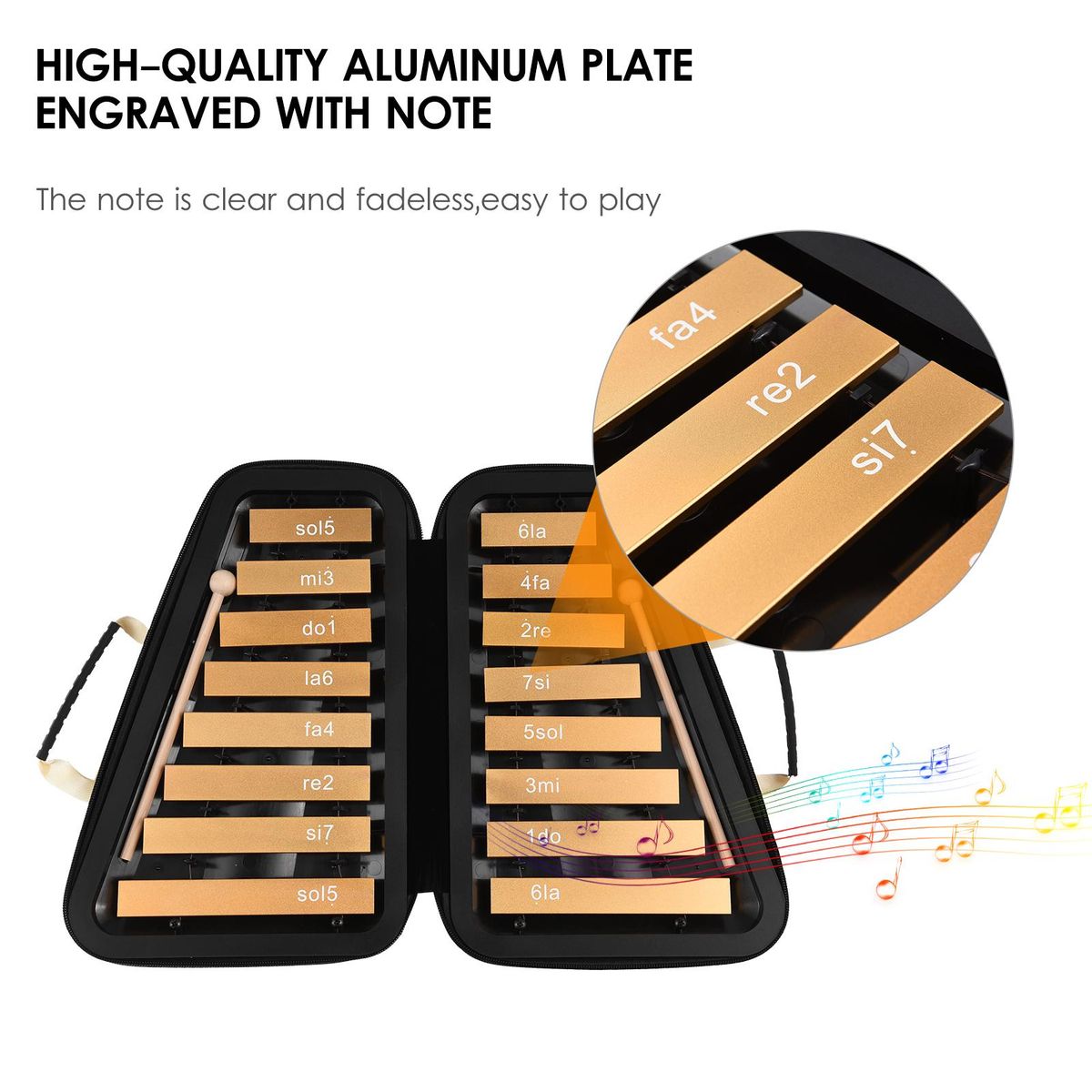 16 Keys Glockenspiel 16-Note Aluminum Plate Xylophone Early Educational Musical Percussion Instrument with Case Mallets for Kids Children Music Sense Development