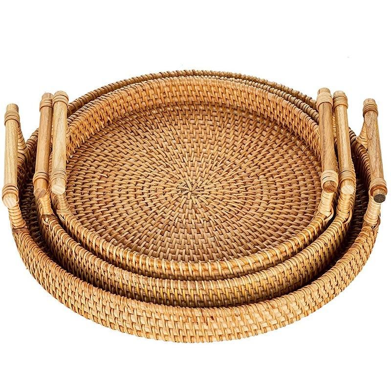Rattan Dinner Plate Three-Piece Set with Handle) for Organi