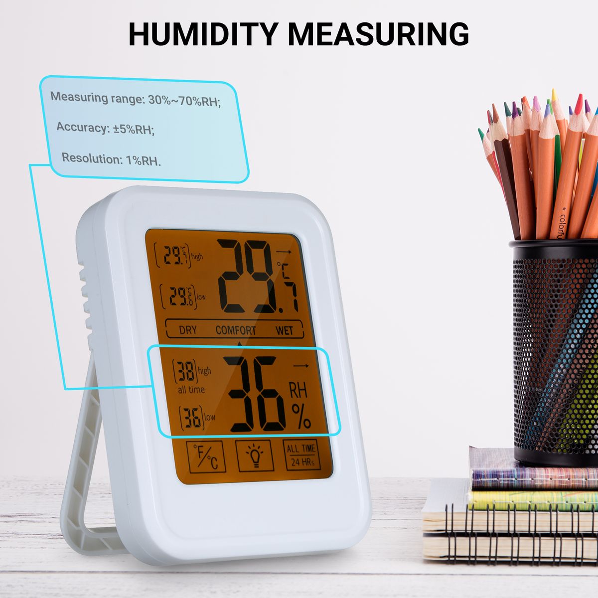 High Precision Magnetic Thermometer Hygrometer Digital