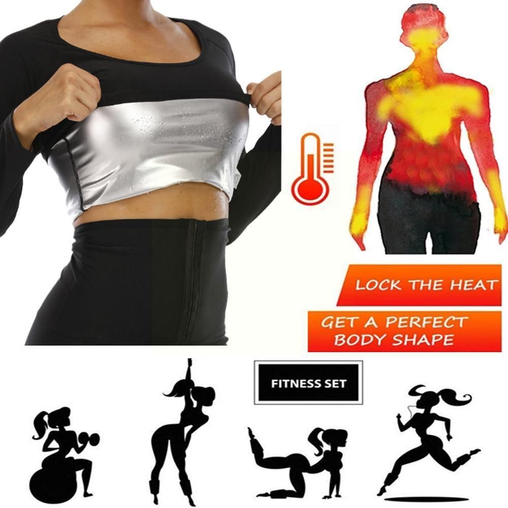 Women's Body Top Sauna Sweat Sports Fitness Workout Tops Long Sleeve Shirt Slimming Tummy Control Waist Trainer Shapewear