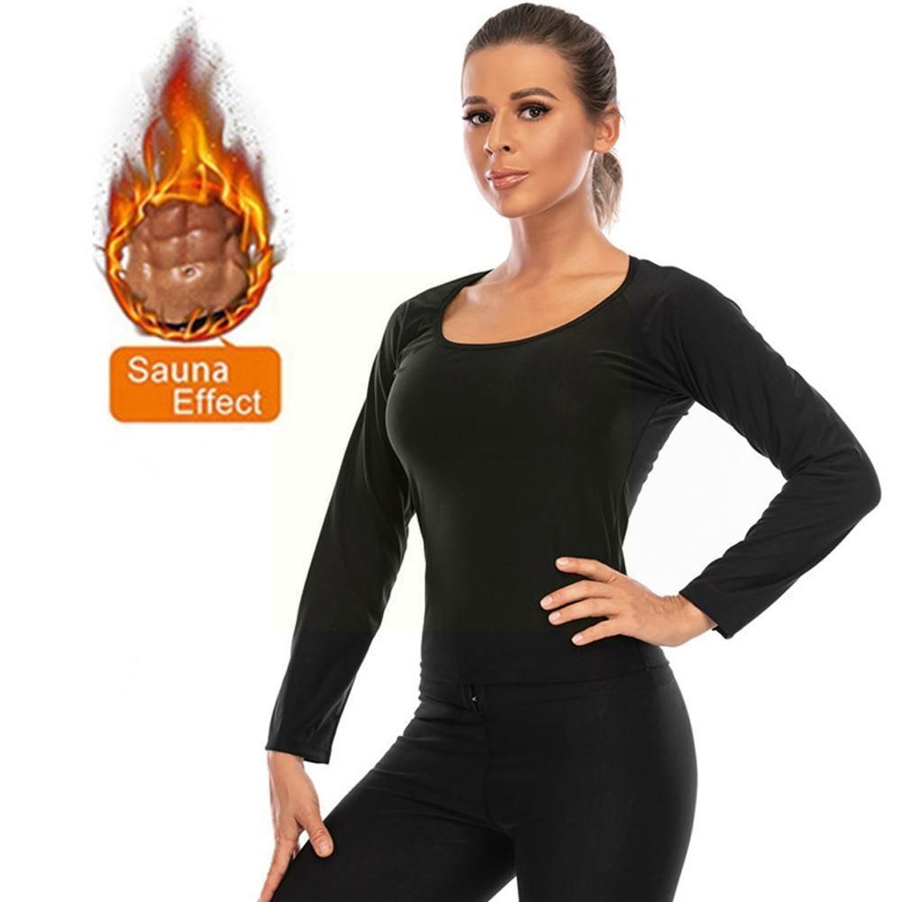 Women's Body Top Sauna Sweat Sports Fitness Workout Tops Long Sleeve Shirt Slimming Tummy Control Waist Trainer Shapewear