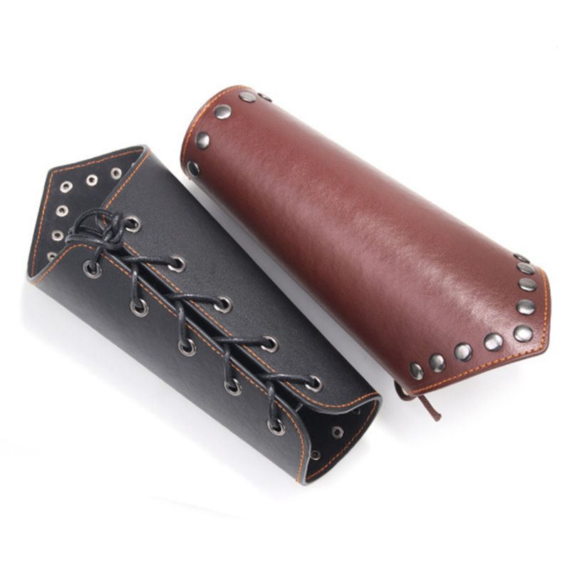 1 Pcs Medieval PU Leather Cross Strings Punk Armor R Armband Arm Cuff Studs   Fashion  Sale-Black